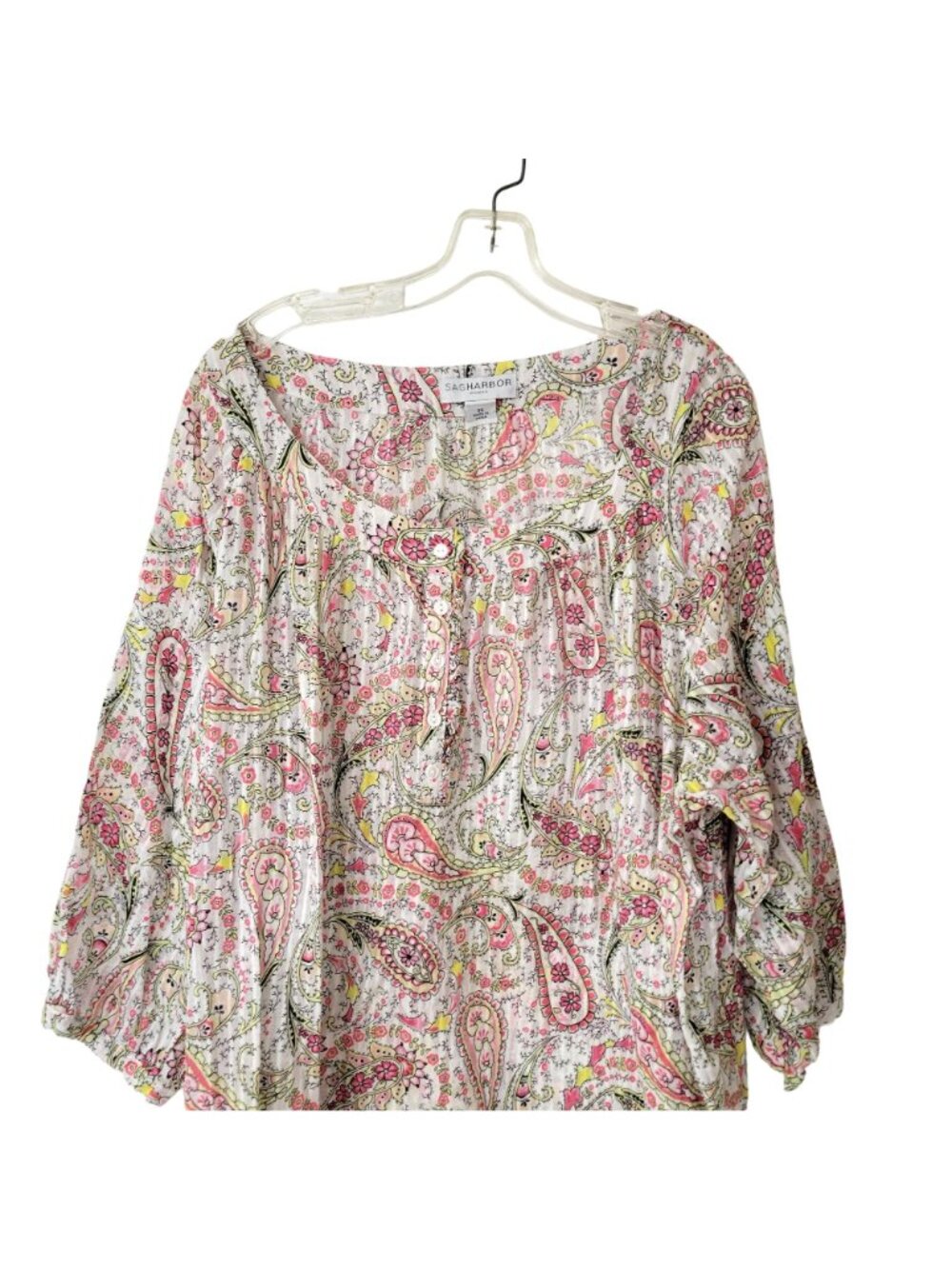 Sag Harbor Woman's 3X Floral Paisley Peasant Blouse - Picture 3 of 5